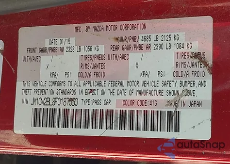 2015 Mazda Mazda5 Sport z USA, uszkodzony, nr VIN JM1CW2BL8F0187060